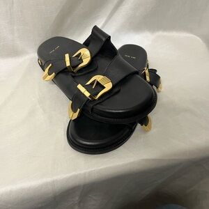Anine Bing Black Sandals with Gold Accents
